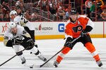PHILADELPHIA, PA - DECEMBER 08:  Joe 
Vitale #46 of the Pittsburgh Penguins covers Claude Giroux #28 of the Philadelphia Flyers in an NHL hockey game at Wells Fargo Center on December 8, 2011 in Philadelphia, Pennsylvania.  (Photo by Paul Bereswill/Getty Images)