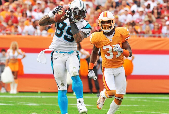 TAMPA, FL - DECEMBER 4:  Wide receiver Steve Smith #89 of the Carolina Panthers grabs a pass against the Tampa Bay Buccaneers December 4, 2011 at Raymond James Stadium in Tampa, Florida. (Photo by Al Messerschmidt/Getty Images)