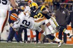 PITTSBURGH, PA - DECEMBER 8:   James Harrison #92 of the Pittsburgh Steelers tackles  Colt McCoy #12 of the Cleveland Browns during the game on December 8, 2011 at Heinz Field in Pittsburgh, Pennsylvania.  The Steelers won 14-3.  (Photo by Justin K. Aller/Getty Images)
