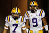 ATLANTA, GA - DECEMBER 03:  Tyrann Mathieu #7 and Jordan Jefferson #9 of the LSU Tigers against the Georgia Bulldogs during the 2011 SEC Championship Game at Georgia Dome on December 3, 2011 in Atlanta, Georgia.  (Photo by Kevin C. Cox/Getty Images)