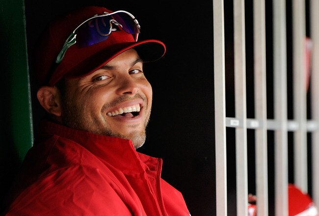 WASHINGTON, DC - SEPTEMBER 18:  Ivan Rodriguez #7 of the Washington Nationals watches the game against the Florida Marlins at Nationals Park on September 18, 2011 in Washington, DC.  (Photo by Greg Fiume/Getty Images)
