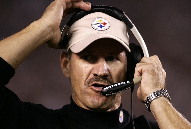 SAN DIEGO, CA -  OCTOBER 10:  Head Coach Bill Cowher of the Pittsburgh Steelers looks on during a 24-22 win over the San Diego Chargers in NFL action October 10, 2005 at Qualcomm Stadium in San Diego, California.  (Photo by Donald Miralle/Getty Images)