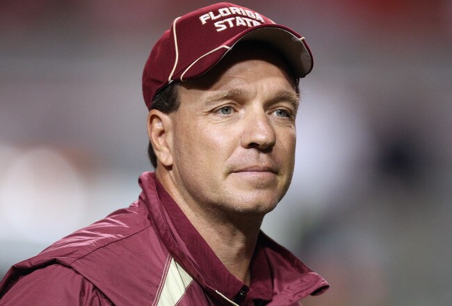 RALEIGH, NC - OCTOBER 28:  Head coach Jimbo Fisher watches on before their game against the North Carolina State Wolfpack at Carter-Finley Stadium on October 28, 2010 in Raleigh, North Carolina.  (Photo by Streeter Lecka/Getty Images)