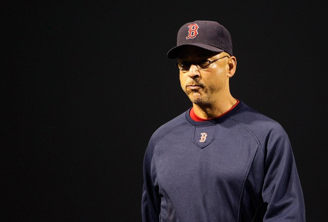 BALTIMORE, MD - SEPTEMBER 27: Manager Terry Francona #47 of the Boston Red Sox walks back to the dugout during the eighth inning against the Baltimore Orioles at Oriole Park at Camden Yards on September 27, 2011 in Baltimore, Maryland. The Red Sox defeated the Orioles 8-7. (Photo by Rob Carr/Getty Images)