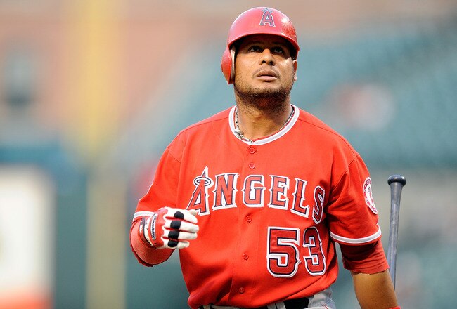 BALTIMORE - AUGUST 04:  Bobby Abreu #53 of the Los Angeles Angels of Anaheim walks to the dugout after striking out in the first inning against the Baltimore Orioles at Camden Yards on August 4, 2010 in Baltimore, Maryland.  (Photo by Greg Fiume/Getty Images)