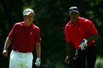 MEDINAH, IL - AUGUST 20:  Tiger Woods and Luke Donald look on during the final round of the 2006 PGA Championship at Medinah Country Club on August 20, 2006 in Medinah, Illinois.  (Photo by Donald Miralle/Getty Images)