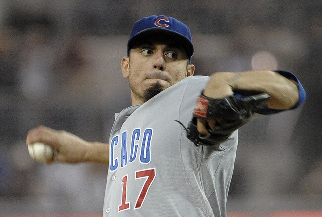 SAN DIEGO, CA - SEPTEMBER 27:  Matt Garza #17 of the Chicago Cubs pitches during the first inning of a baseball game against the San Diego Padres at Petco Park on September 27, 2011 in San Diego, California.  (Photo by Denis Poroy/Getty Images)