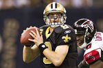 NEW ORLEANS, LA - DECEMBER 26:   Quarterback Drew Brees #9 of the New Orleans Saints drops back to pass against the Atlanta Falcons at Mercedes-Benz Superdome on December 26, 2011 in New Orleans, Louisiana.  The Saints defeated the Falcons 45-16.  (Photo by Wesley Hitt/Getty Images)