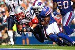 ORCHARD PARK, NY - SEPTEMBER 25: Wes Welker #83 of the New England Patriots gets a first down in NFL game action as he is tackled by Drayton Florence #29 of the Buffalo Bills at Ralph Wilson Stadium on September 25, 2011 in Orchard Park, New York. (Photo by Tom Szczerbowski/Getty Images)
