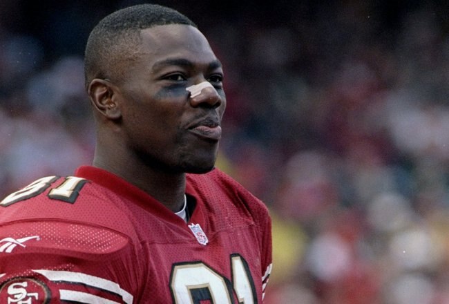 7 Dec 1997:  Terrell Owens #81 of the San Francisco 49ers looks on during a game against the Minnesota Vikings at 3Com Park in San Francisco, California. The 49ers defeated the Vikings 28-17. Mandatory Credit: Otto Greule Jr.  /Allsport
