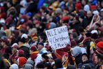 LANDOVER, MD - DECEMBER 6:  A fan of the Washington Redskins expresses hope for her team during the game against the New Orleans Saints at FedExField on December 6, 2009 in Landover, Maryland. The Saints defeated the Redskins in overtime 33-30. (Photo by Larry French/Getty Images)