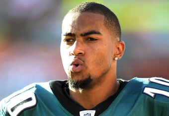 MIAMI GARDENS, FL - DECEMBER 11:  Receiver DeSean Jaskson #10 of the Philadelphia Eagles looks on against the Miami Dolphins at Sun Life Stadium on December 11, 2011 in Miami Gardens, Florida.  (Photo by Marc Serota/Getty Images)