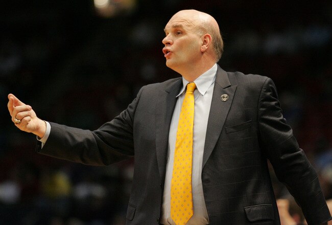 BIRMINGHAM, AL - MARCH 21:  Phil Martelli of the Saint Joseph's Hawks watches his team during the first round game against Oklahoma of the East Regional as part of the 2008 NCAA Men's Basketball Tournament at the Birmingham-Jefferson Civic Center on March 21, 2008 in Birmingham, Alabama.  (Photo by Dave Martin/Getty Images)