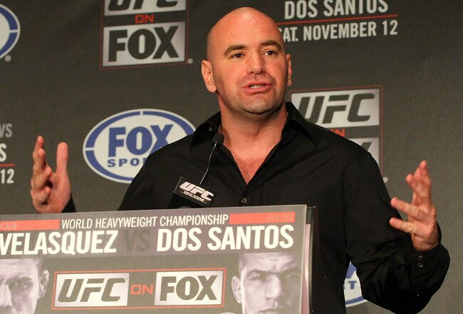 HOLLYWOOD, CA - SEPTEMBER 20:  UFC President Dana White speaks during the UFC on Fox: Velasquez v Dos Santos - Press Conference at W Hollywood on September 20, 2011 in Hollywood, California.  (Photo by Victor Decolongon/Getty Images)