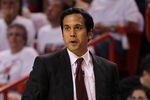 MIAMI, FL - JUNE 12:  Head coach Erik Spoelstra of the Miami Heat coaches against the Dallas Mavericks in Game Six of the 2011 NBA Finals at American Airlines Arena on June 12, 2011 in Miami, Florida. NOTE TO USER: User expressly acknowledges and agrees that, by downloading and/or using this Photograph, user is consenting to the terms and conditions of the Getty Images License Agreement.  (Photo by Mike Ehrmann/Getty Images)
