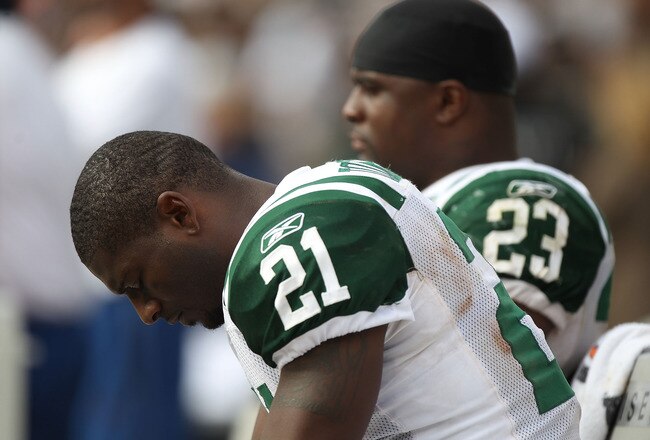 OAKLAND, CA - SEPTEMBER 25: LaDainian Tomlinson #21 of the New York Jets looks on near the end of the game against the Oakland Raiders at O.co Coliseum on September 25, 2011 in Oakland, California.  (Photo by Jed Jacobsohn/Getty Images)