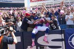 ORCHARD PARK, NY - OCTOBER 09:  Freddie Jackson #22 of the Buffalo Bills celebrates with fans after scoring a touchdown against the Philadelphia Eagles at Ralph Wilson Stadium on October 9, 2011 in Orchard Park, New York.  (Photo by Brody Wheeler/Getty Images)
