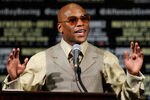 LAS VEGAS, NV - SEPTEMBER 17:  Boxer Floyd Mayweather Jr. speaks at a post-fight news conference after he defeated Victor Ortiz to win the WBC welterweight title at the MGM Grand Garden Arena September 17, 2011 in Las Vegas, Nevada.  (Photo by Ethan Miller/Getty Images)