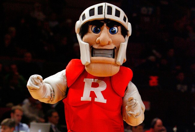 NEW YORK - MARCH 10:  The Rutgers Scarlet Knights mascot peforms during a break in play against the Notre Dame Fighting Irish during the first round of the Big East Tournament at Madison Square Garden on March 10, 2009 in New York City.  (Photo by Jim McIsaac/Getty Images)