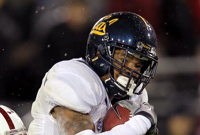 STANFORD, CA - NOVEMBER 19:  Marvin Jones #1 of the California Golden Bears is tackled by Corey Gatewood #2 of the Stanford Cardinal  at Stanford Stadium on November 19, 2011 in Stanford, California.  (Photo by Ezra Shaw/Getty Images)