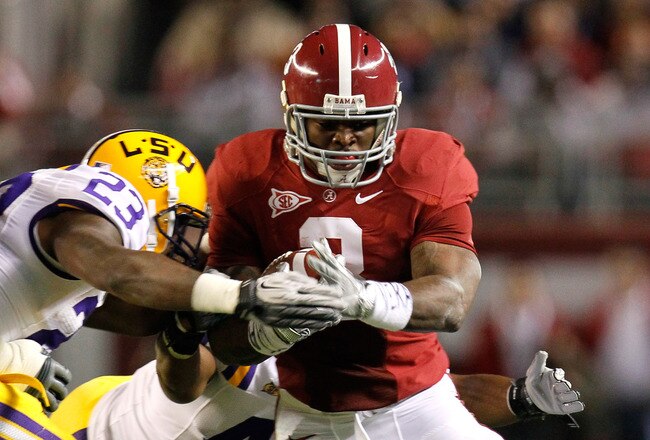 TUSCALOOSA, AL - NOVEMBER 05:  Trent Richardson #3 of the Alabama Crimson Tide against Stefoin Francois #23 of the LSU Tigers at Bryant-Denny Stadium on November 5, 2011 in Tuscaloosa, Alabama.  (Photo by Kevin C. Cox/Getty Images)