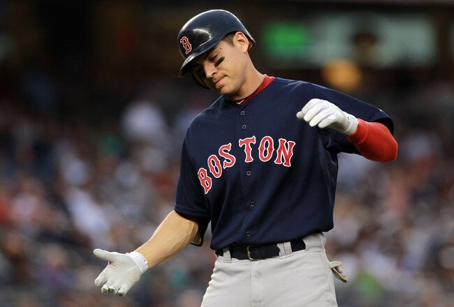NEW YORK, NY - SEPTEMBER 24: Jacoby Ellsbury #2 of the Boston Red Sox reacts after flying out against the New York Yankees on September 24, 2011 at Yankee Stadium in the Bronx borough of New York City.  (Photo by Nick Laham/Getty Images)