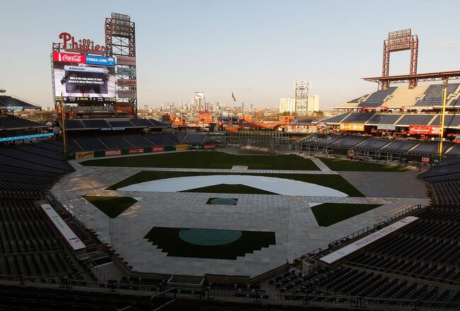 PHILADELPHIA, PA - DECEMBER 08:  Overall view of the stadium field shows the floorboards are already down on the baseball field at Citizens Bank Park on December 8, 2011 in Philadelphia, Pennsylvania in preparation for the upcoming 2012 Winter Classic.  (Photo by Paul Bereswill/Getty Images)