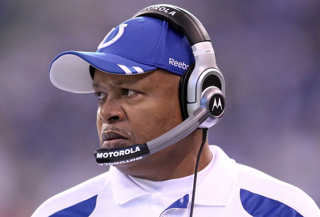 INDIANAPOLIS, IN - DECEMBER 18:  Jim Caldwell the head coach of the Indianapolis Colts watches the action during Colts 27-13 win over the Tennessee Titans in the NFL game at Lucas Oil Stadium on December 18, 2011 in Indianapolis, Indiana.  (Photo by Andy Lyons/Getty Images)