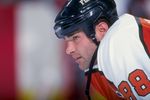 4 Dec 1998: Eric Lindros #88 of the Philadelphia Flyers waits on the ice during the game against the Buffalo Sabres at the Marine Midland Arena in Buffalo, New York. The Sabres defeated the Flyers 3-1. Mandatory Credit: Rick Stewart  /Allsport