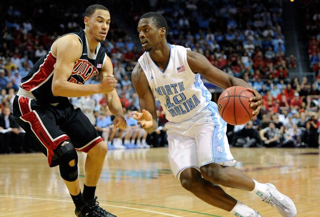 LAS VEGAS, NV - NOVEMBER 26:  Harrison Barnes #40 of the North Carolina Tar Heels drives against Chace Stanback #22 of the UNLV Rebels during the championship game of the Continental Tire Las Vegas Invitational at the Orleans Arena November 26, 2011 in Las Vegas, Nevada. UNLV won 90-80. (Photo by Ethan Miller/Getty Images)