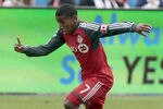 TORONTO, CANADA - OCTOBER 22: Joao Plata #7 of Toronto FC carries the ball during MLS action against New England Revolution at BMO Field October 22, 2011 in Toronto, Ontario, Canada. The game was tied 2-2. (Photo by Abelimages/Getty Images)