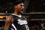 SACRAMENTO, CA - DECEMBER 26:  DeMarcus Cousins #15 of the Sacramento Kings celebrates after making a basket against the Los Angeles Lakers at Power Balance Pavilion on December 26, 2011 in Sacramento, California.  NOTE TO USER: User expressly acknowledges and agrees that, by downloading and or using this photograph, User is consenting to the terms and conditions of the Getty Images License Agreement.  (Photo by Ezra Shaw/Getty Images)