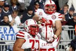 STATE COLLEGE, PA - NOVEMBER 12:  Rex Burkhead #22 of the Nebraska Cornhuskers celebrates a touchdown against the Penn State Nittany Lions during the game on November 12, 2011 at Beaver Stadium in State College, Pennsylvania.  Nebraska won 17-14. (Photo by Justin K. Aller/Getty Images)