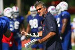 PITTSFORD, NY - AUGUST 08: Dave Wannstedt, Assistant head coach/linebackers coach  of the Buffalo Bills talks to players during Buffalo Bills Training Camp at St. John Fisher College on August 8, 2011 in Pittsford, New York.  (Photo by Rick Stewart/Getty Images)