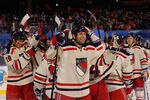 PHILADELPHIA, PA - JANUARY 02:  Mike Rupp #71 and the New York Rangers celebrate after defeating the Philadelphia Flyers by a score of 3-2 during the 2012 Bridgestone NHL Winter Classic at Citizens Bank Park on January 2, 2012 in Philadelphia, Pennsylvania.  (Photo by Rob Carr/Getty Images)