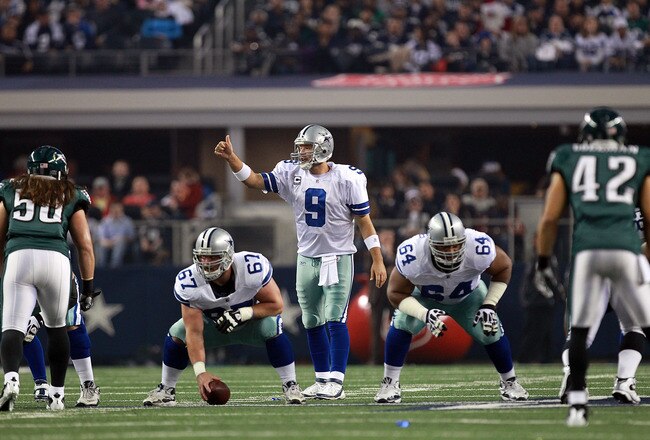 ARLINGTON, TX - DECEMBER 24:  Tony Romo #9 of the Dallas Cowboys at Cowboys Stadium on December 24, 2011 in Arlington, Texas.  (Photo by Ronald Martinez/Getty Images)