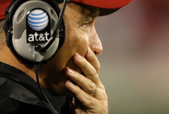 ATHENS, GA - SEPTEMBER 26: Head Coach Mark Richt of the Georgia Bulldogs watches the action against the Arizona State Sun Devils at Sanford Stadium on September 26, 2009 in Athens, Georgia. (Photo by Scott Cunningham/Getty Images)