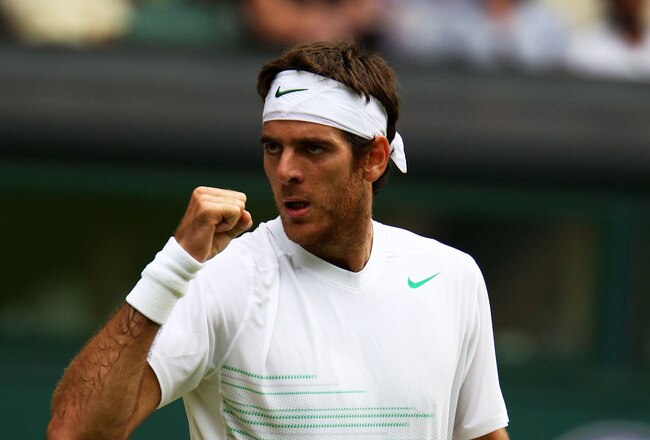 LONDON, ENGLAND - JUNE 27:  Juan Martin Del Potro of Argentina reacts tot a play during his fourth round match against Rafael Nadal of Spain on Day Seven of the Wimbledon Lawn Tennis Championships at the All England Lawn Tennis and Croquet Club on June 27, 2011 in London, England.  (Photo by Clive Brunskill/Getty Images)