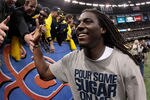 NEW ORLEANS, LA - JANUARY 03:  Denard Robinson #16 of the Michigan Wolverines celebrates as he runs off of the field after Michigan won 23-20 in overtime against Virginia Tech Hokies during the Allstate Sugar Bowl at Mercedes-Benz Superdome on January 3, 2012 in New Orleans, Louisiana.  (Photo by Chris Graythen/Getty Images)