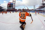 PHILADELPHIA, PA - JANUARY 02:  Ilya Bryzgalov #30 of the Philadelphia Flyers warms up prior to the 2012 Bridgestone NHL Winter Classic at Citizens Bank Park on January 2, 2012 in Philadelphia, Pennsylvania.  (Photo by Bruce Bennett/Getty Images)