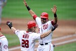 WASHINGTON, DC - SEPTEMBER 08:  Jayson Werth #28 of the Washington Nationals celebrates with Michael Morse #38 after hitting a home run in the third inning against the Los Angeles Dodgers at Nationals Park on September 8, 2011 in Washington, DC.  (Photo by Greg Fiume/Getty Images)