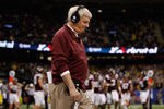 NEW ORLEANS, LA - JANUARY 03:  Head coach Frank Beamer of the Virginia Tech Hokies walks with his head down against the Michigan Wolverines during the Allstate Sugar Bowl at Mercedes-Benz Superdome on January 3, 2012 in New Orleans, Louisiana.  (Photo by Chris Graythen/Getty Images)