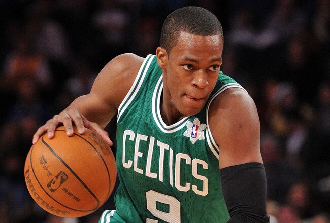 NEW YORK, NY - DECEMBER 25: Rajon Rondo #9 of the Boston Celtics drives to the basket during the first half against the New York Knicks at Madison Square Garden on December 25, 2011 in New York City. NOTE TO USER: User expressly acknowledges and agrees that, by downloading and or using this photograph, User is consenting to the terms and conditions of the Getty Images License Agreement. (Photo by Christopher Pasatieri/Getty Images)
