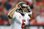 ATLANTA, GA - JANUARY 01:  Josh Freeman #5 of the Tampa Bay Buccaneers signals to his offense against the Atlanta Falcons at Georgia Dome on January 1, 2012 in Atlanta, Georgia.  (Photo by Kevin C. Cox/Getty Images)