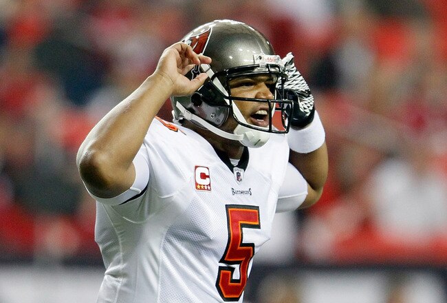 ATLANTA, GA - JANUARY 01:  Josh Freeman #5 of the Tampa Bay Buccaneers signals to his offense against the Atlanta Falcons at Georgia Dome on January 1, 2012 in Atlanta, Georgia.  (Photo by Kevin C. Cox/Getty Images)