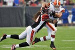 CLEVELAND, OH - SEPTEMBER 11: Linebacker Rey Maualuga #58 of the Cincinnati Bengals tackles Peyton Hillis #40 of the Cleveland Browns during the fourth quarter at Cleveland Browns Stadium during a season opener  on September 11, 2011 in Cleveland, Ohio. The Bengals defeated the Browns 27-17.  (Photo by Jason Miller/Getty Images)