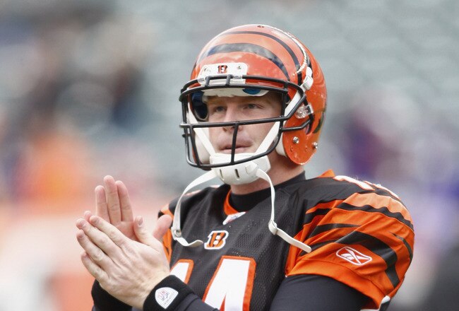 CINCINNATI, OH - JANUARY 01:  Andy Dalton #14 of the Cincinnati Bengals warms up before the game against the Baltimore Ravens at Paul Brown Stadium on January 1, 2012 in Cincinnati, Ohio.  (Photo by John Grieshop/Getty Images)