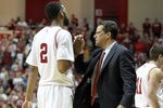 BLOOMINGTON, IN - NOVEMBER 19:  Tom Crean the Head Coach of the Indiana Hoosiers congratulates Christian Watford #2 during the game against the Savannah State Tigers at Assembly Hall on November 19, 2011 in Bloomington, Indiana.  (Photo by Andy Lyons/Getty Images)