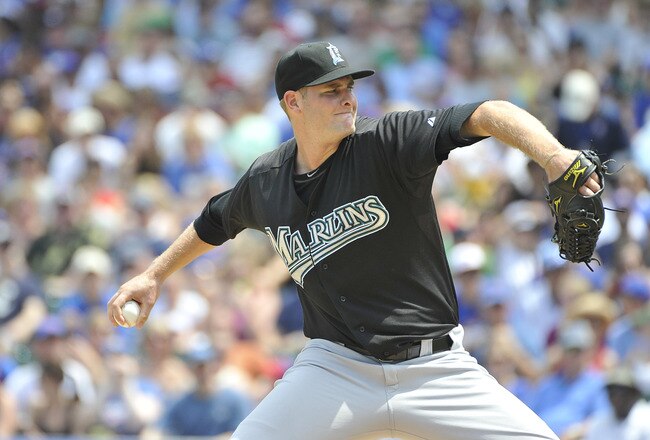 CHICAGO, IL - JULY 17:  Starting pitcher Chris Volstad #41 of the Florida Marlins delivers during the first inning against the Chicago Cubs at Wrigley Field on July 17, 2011 in Chicago, Illinois.  (Photo by Brian Kersey/Getty Images)