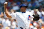 CHICAGO, IL - JUNE 30: Carlos Zambrano #38 of the Chicago Cubs pitches against the San Francisco Giants at Wrigley Field on June 30, 2011 in Chicago, Illinois. (Photo by Scott Boehm/Getty Images)